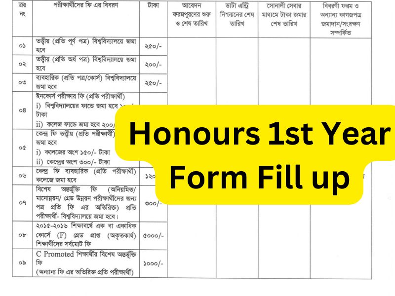 Honours 1st Year Form Fill Up – Apply Online  
